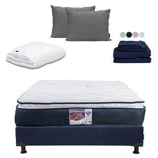 Foto 1 | Colchón Spring Air Monaco Box Color Azul Marino Matrimonial + Box + Almohada 2pack + Protector Cloud + Sabanas Softy