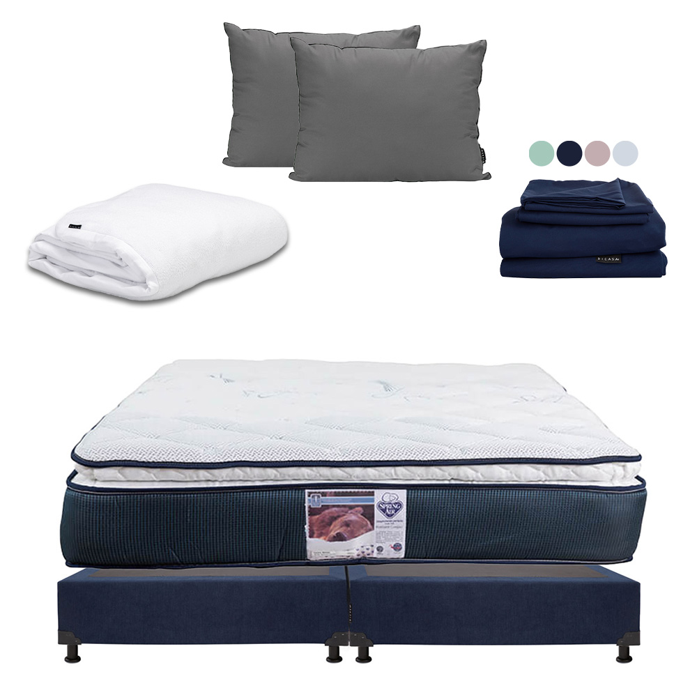 Foto 1 | Colchón Spring Air Monaco Box Color Azul Marino King Size + Box + Almohada 2pack + Protector Cloud + Sabanas Softy