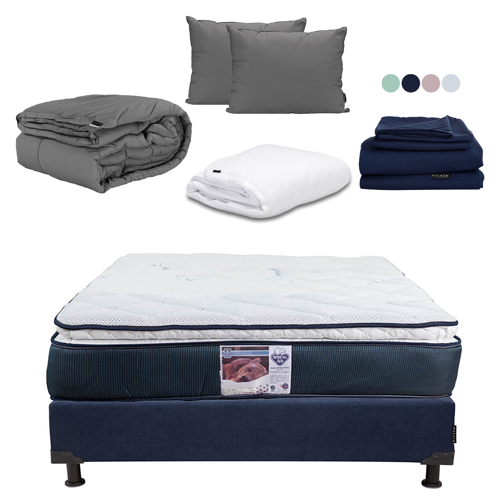 Foto 2 pulgar | Colchón Spring Air Monaco Color Azul Matrimonial +box +almohada 2pack +protector Cloud +sabanas Softy +edredon Homy