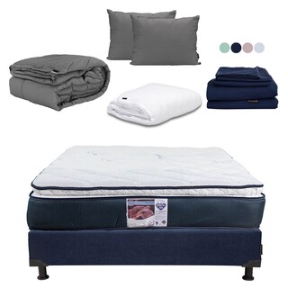 Foto 1 | Colchón Spring Air Monaco Color Azul Matrimonial +box +almohada 2pack +protector Cloud +sabanas Softy +edredon Homy