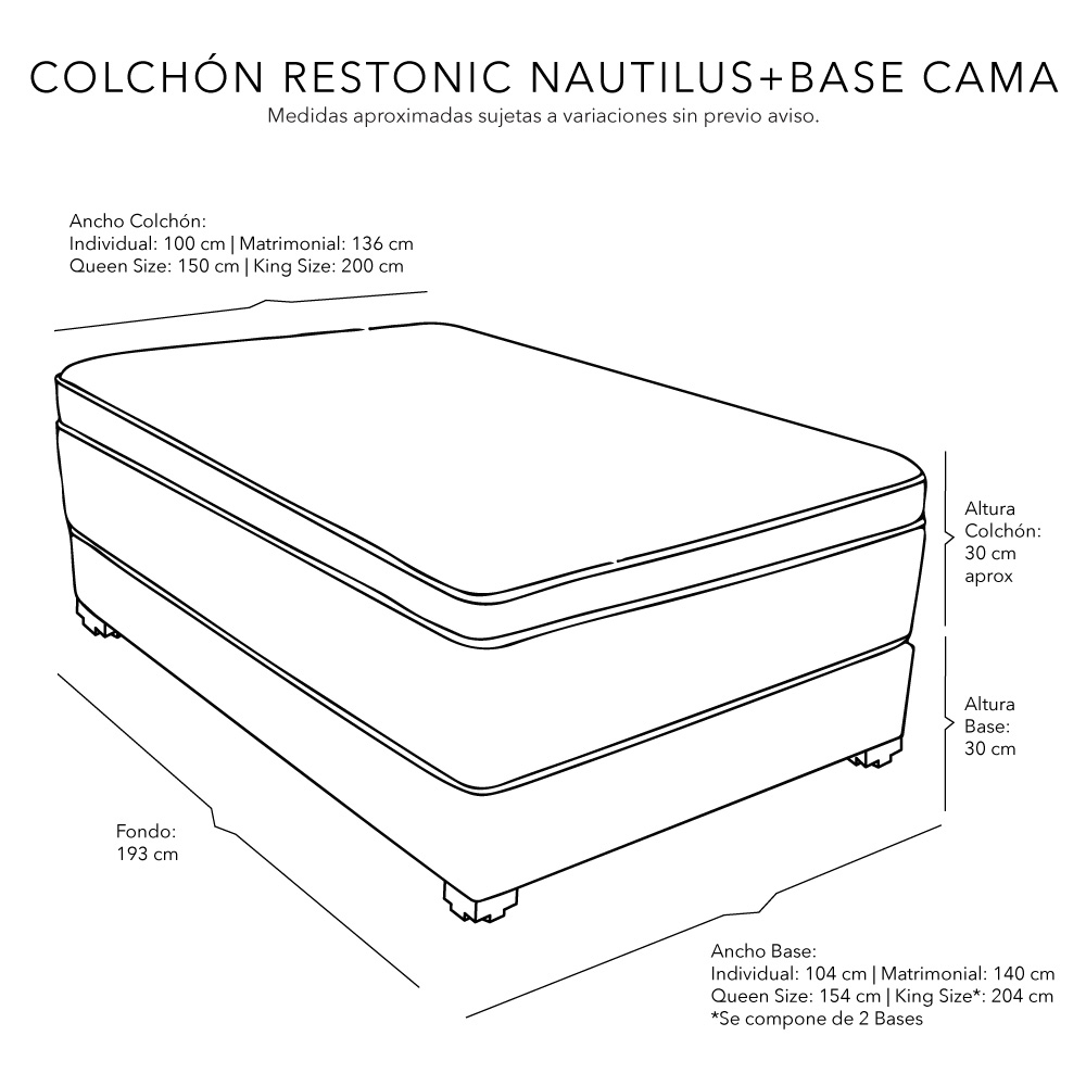 Foto 8 pulgar | Colchón Restonic Nautilus Color Café Queen Size+base Cama+almohada 2pack+protector Cloud+sabanas Softy+edredon Homy