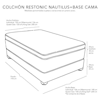 Foto 7 | Colchón Restonic Nautilus Color Café Individual+base Cama+almohada 2pack+protector Cloud+sabanas Softy+edredon Homy