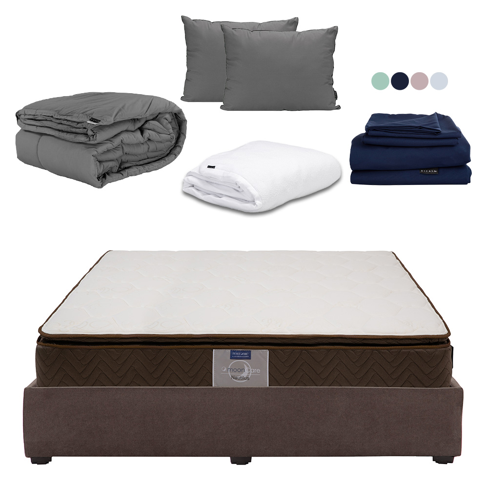 Foto 1 | Colchón Restonic Nautilus Color Café King Size+base Cama+almohada 2pack+protector Cloud+sabanas Softy+edredon Homy