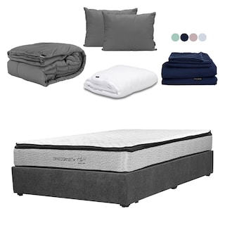 Foto 1 | Colchón Restonic Hoff Color Gris Queen Size+base Cama+almohada 2pack+protector Cloud+sabanas Softy+edredon Homy