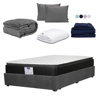 Foto 1 | Colchón Restonic Legan Color Gris Queen Size+base Cama+almohada 2pack+protector Cloud+sabanas Softy+edredon Homy
