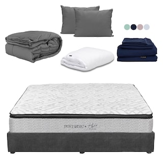 Foto 1 | Colchón Restonic Hoff Color Gris King Size+base Cama+almohada 2pack+protector Cloud+sabanas Softy+edredon Homy