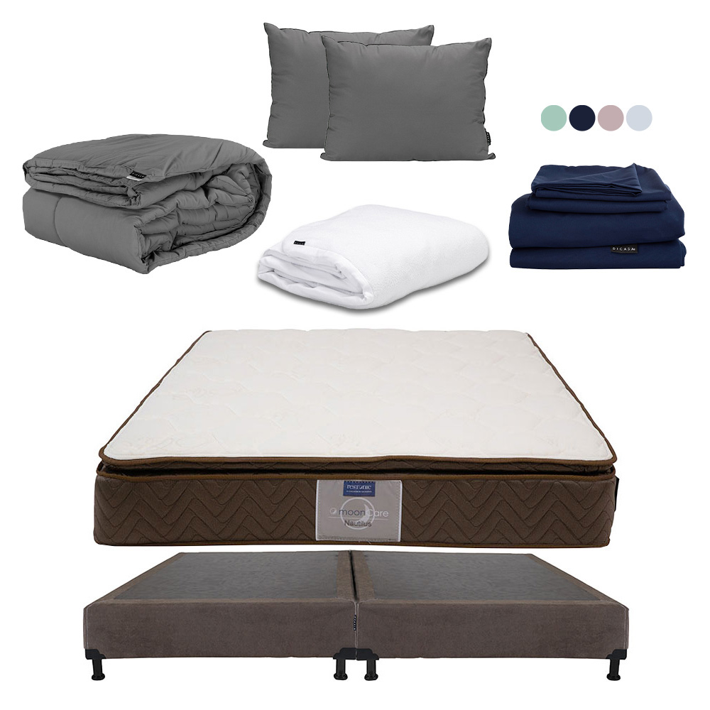 Foto 1 | Colchón Restonic Nautilus Color Café King Size+box+almohada 2pack+protector Cloud+sabanas Softy+edredon Homy