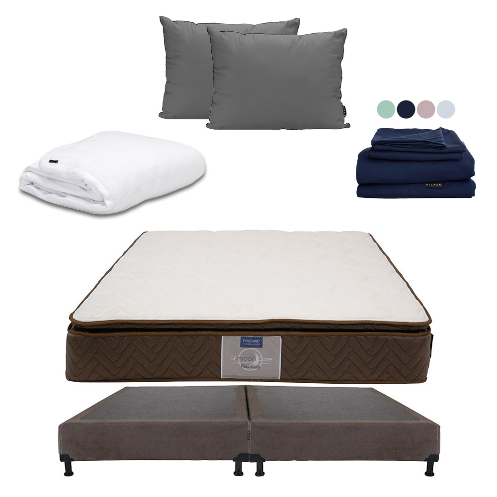 Foto 1 | Colchón Restonic Nautilus Color Café King Size+box+almohada 2pack+protector Cloud+sabanas Softy