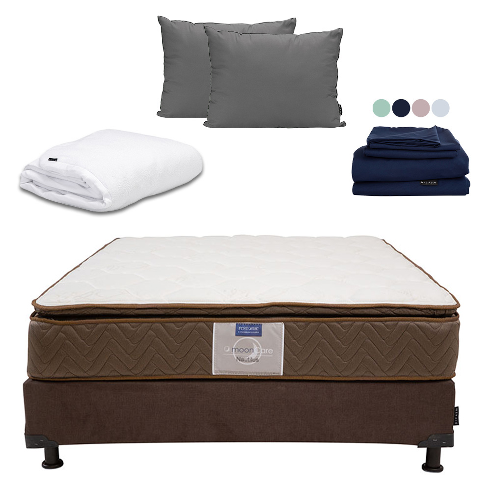 Colchón Restonic Nautilus Color Café Matrimonial+box+almohada 2pack+protector Cloud+sabanas Softy