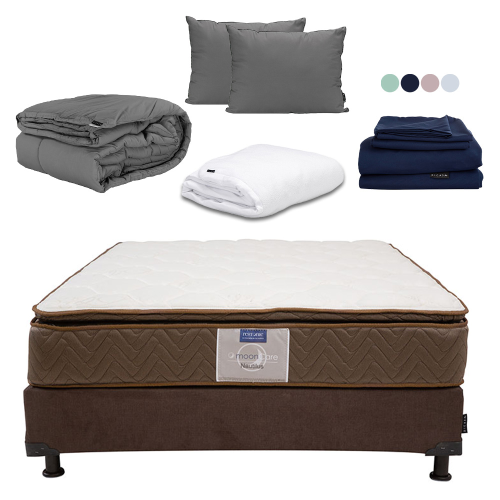 Foto 1 | Colchón Restonic Nautilus Color Café Individual+box+almohada 2pack+protector Cloud+sabanas Softy+edredon Homy