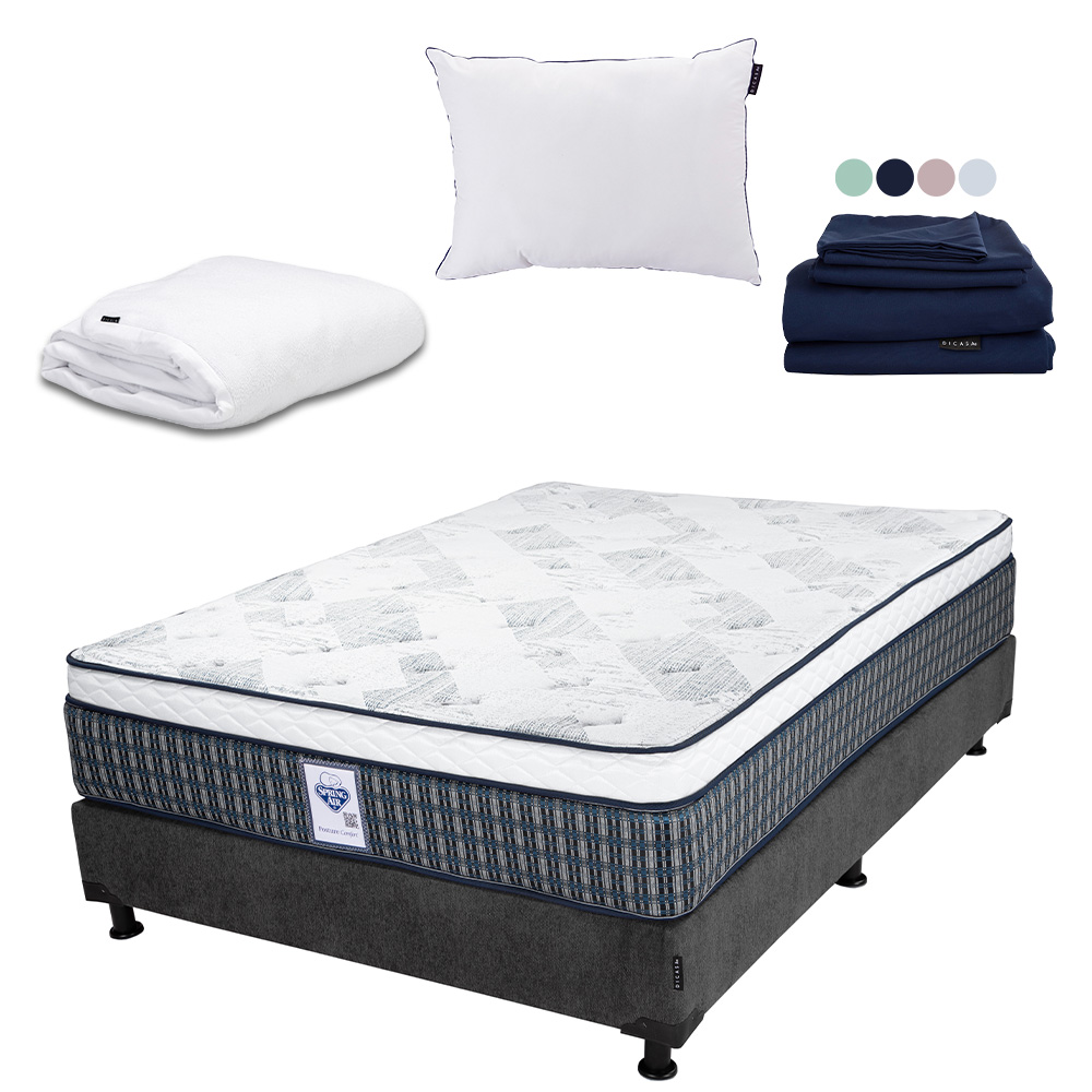 Foto 1 | Colchón Spring Air Cardona Color Gris Carbon Matrimonial + Box + Almohada One +protector Cloud +sabanas Softy
