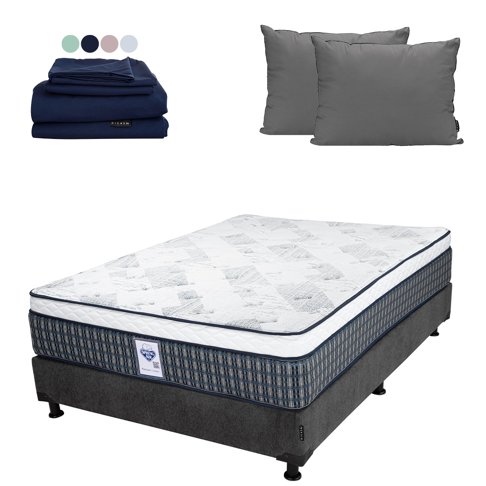 Foto 1 | Colchón Spring Air Cardona Color Gris Carbon Matrimonial + Box + Almohada 2pack +sabanas Softy