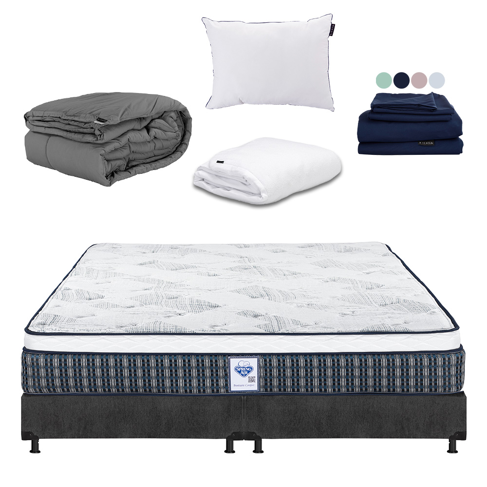 Colchón Spring Air Cardona Color Gris Carbon King Size +box+almohada One+protector Cloud+sabanas Softy+edredon Homy