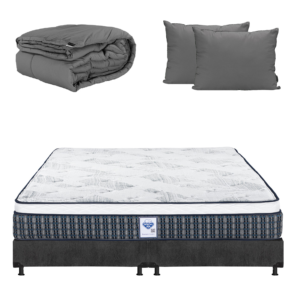 Colchón Spring Air Cardona Color Gris Carbon King Size + Box + Almohada 2pack +edredon Homy