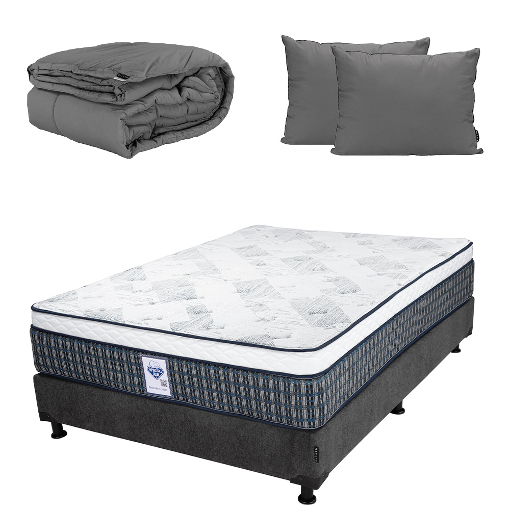 Foto 1 | Colchón Spring Air Cardona Color Gris Carbon Matrimonial + Box + Almohada 2pack +edredon Homy