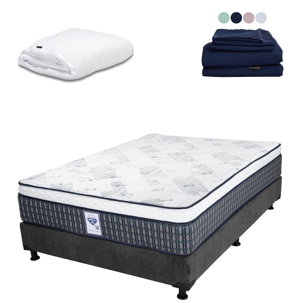 Colchón Spring Air Cardona Color Gris Carbon Matrimonial + Box + Protector Cloud +sabanas Softy