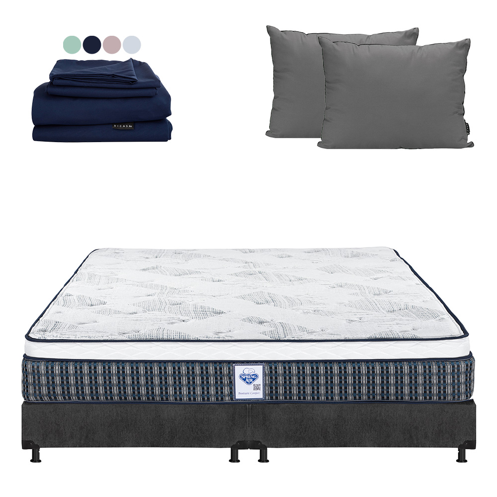 Colchón Spring Air Cardona Color Gris Carbon King Size + Box + Almohada 2pack +sabanas Softy