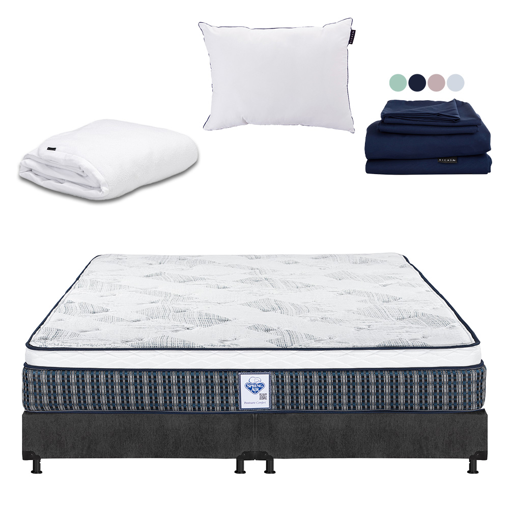 Colchón Spring Air Cardona Color Gris Carbon King Size + Box + Almohada One +protector Cloud +sabanas Softy