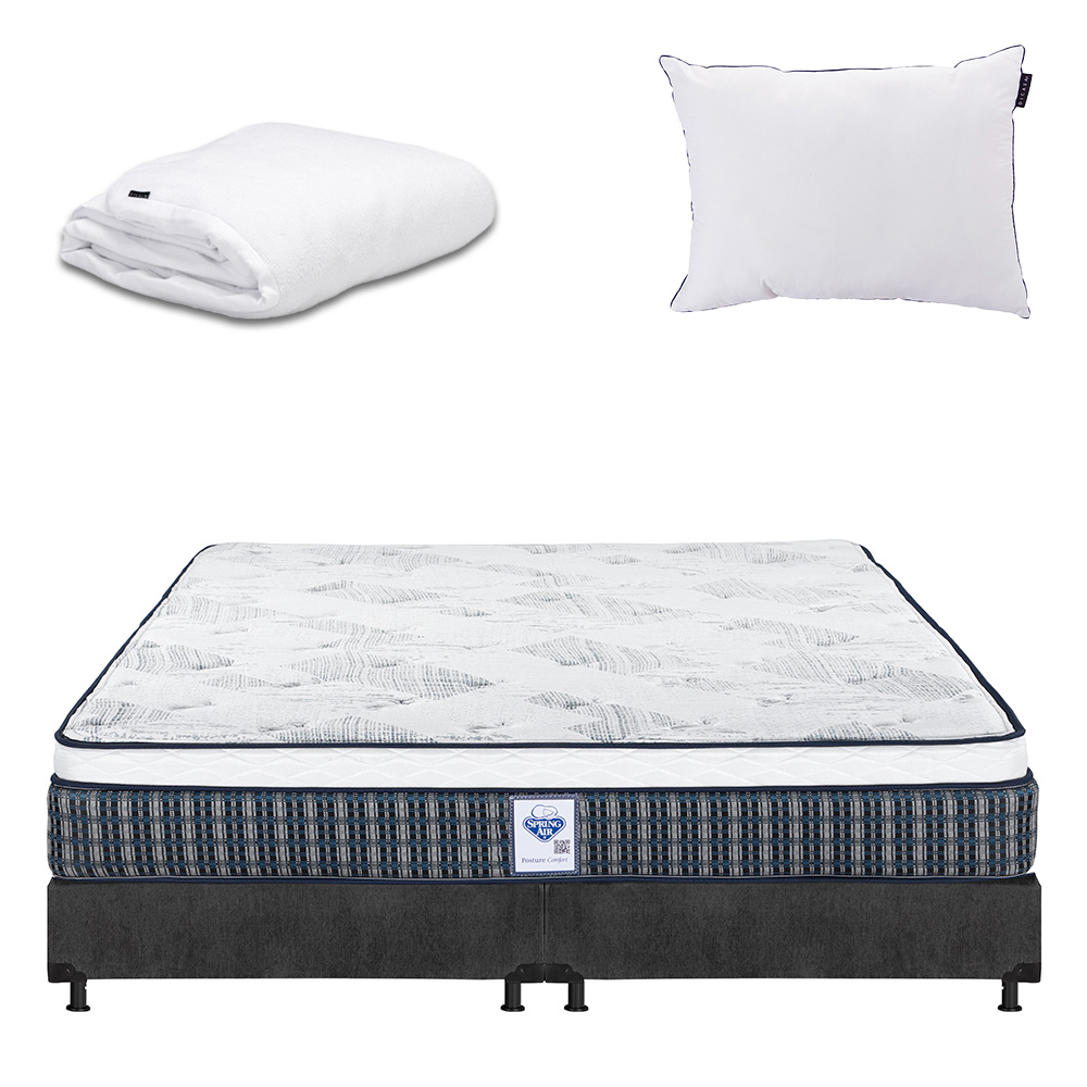 Colchón Spring Air Cardona Color Gris Carbon King Size + Box + Almohada One +protector Cloud