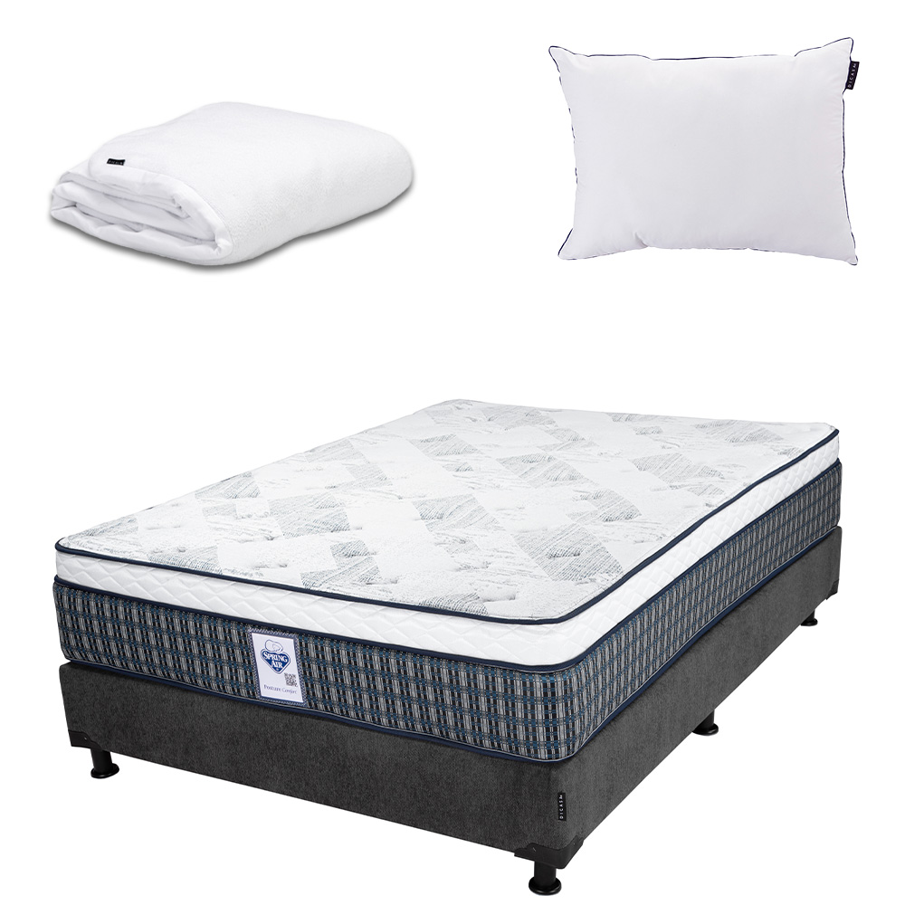 Colchón Spring Air Cardona Color Gris Carbon Matrimonial + Box + Almohada One +protector Cloud