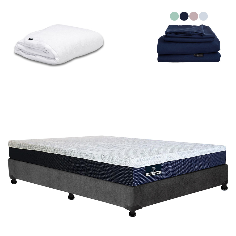Colchón Spring Air Therapy Color Gris Carbon Queen Size  + Box + Protector Cloud + Sabanas Softy