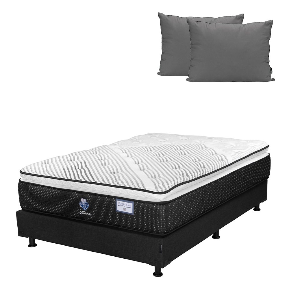 Colchón Spring Air Alaska Color Negro Matrimonial + Box + Almohada 2pack