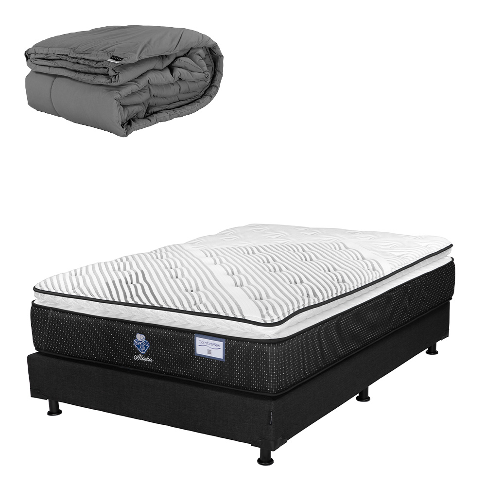 Colchón Spring Air Alaska Color Negro Queen Size + Box + Edredón Homy