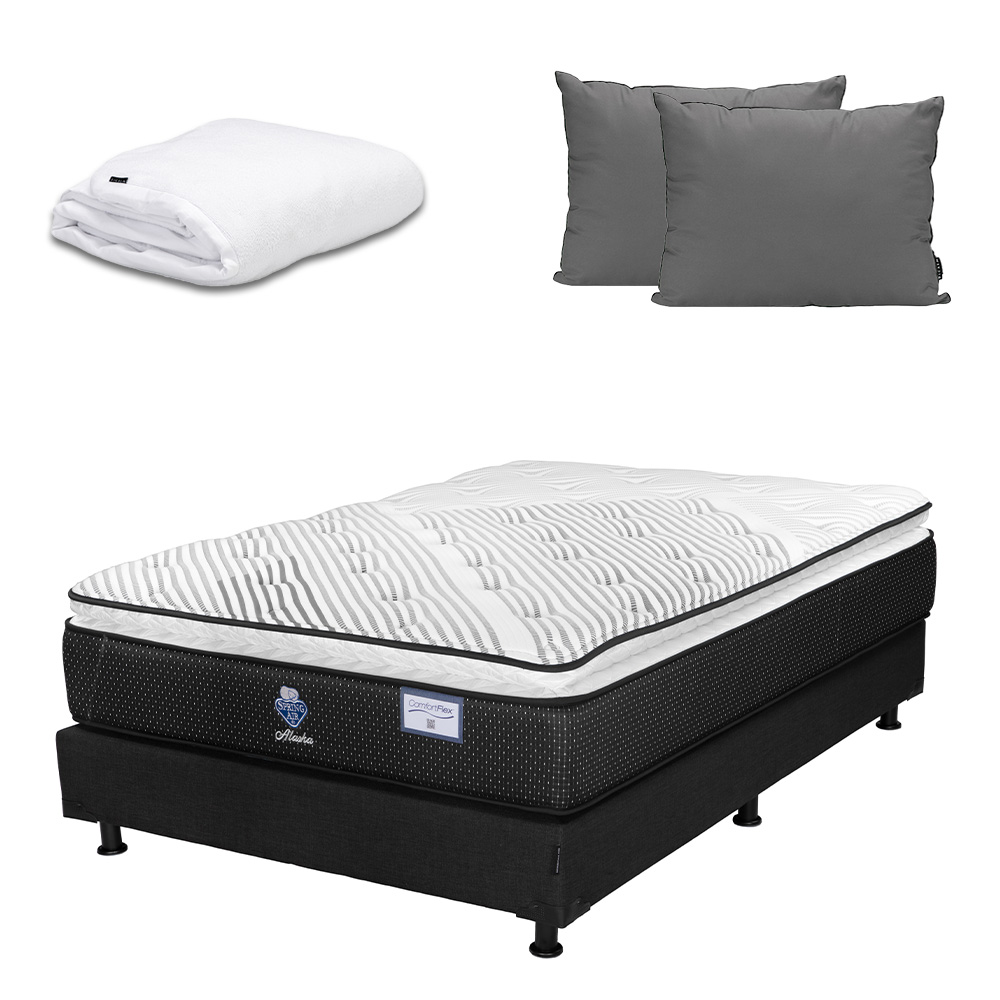 Colchón Spring Air Alaska Color Negro Queen Size + Box + Almohada 2pack + Protector Cloud