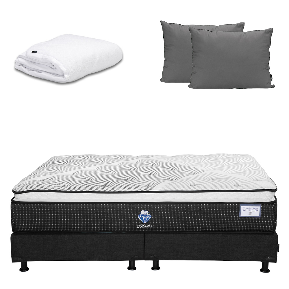 Colchón Spring Air Alaska Color Negro King Size + Box + Almohada 2pack + Protector Cloud