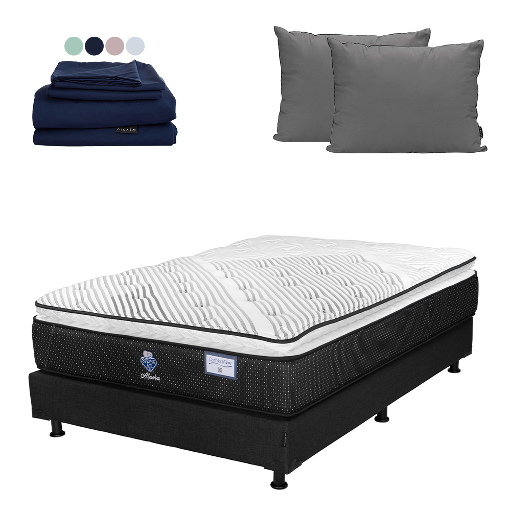 Foto 1 | Colchón Spring Air Alaska Color Negro Queen Size + Box + Almohada 2pack + Sábanas Softy