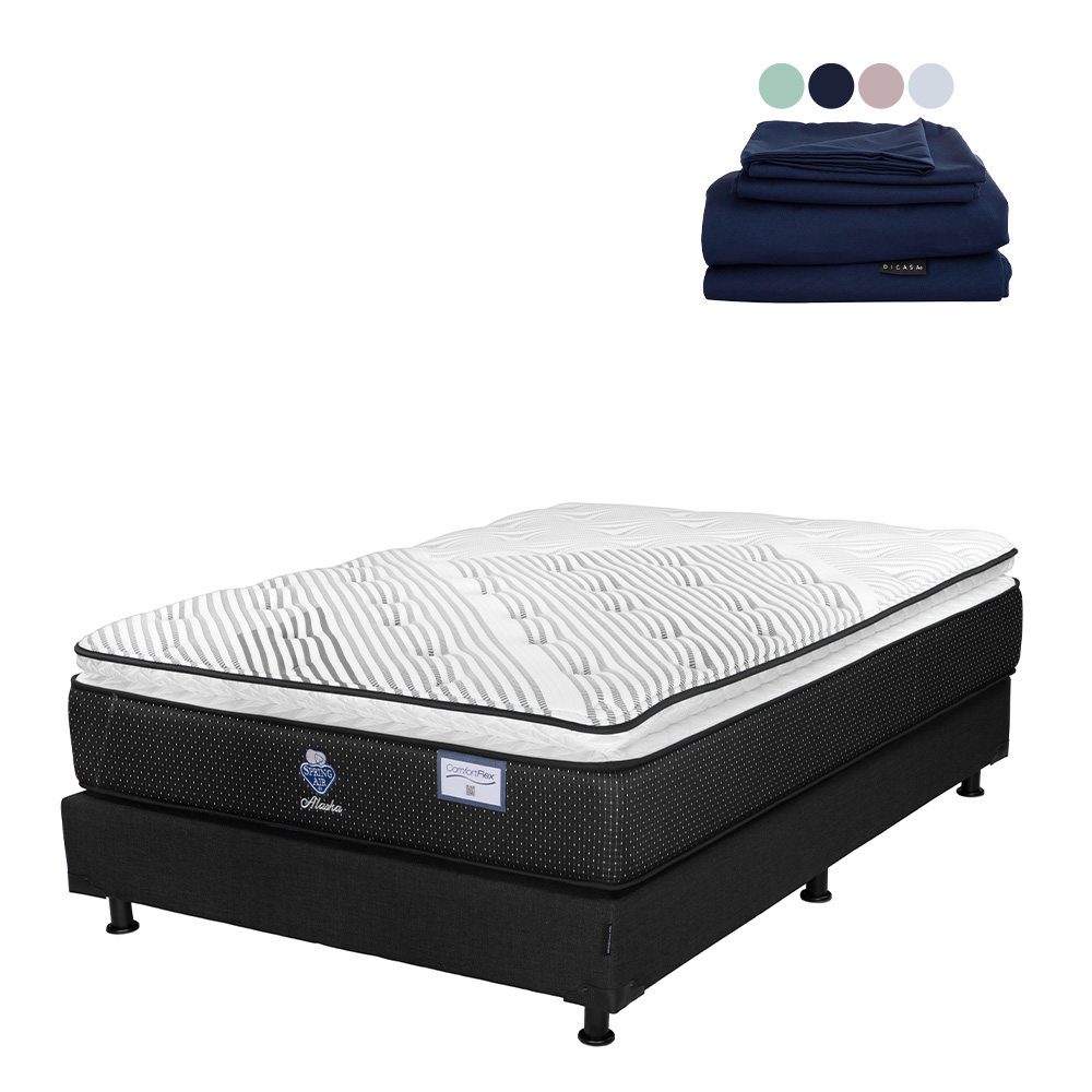 Colchón Spring Air Alaska Color Negro Queen Size + Box + Sábanas Softy