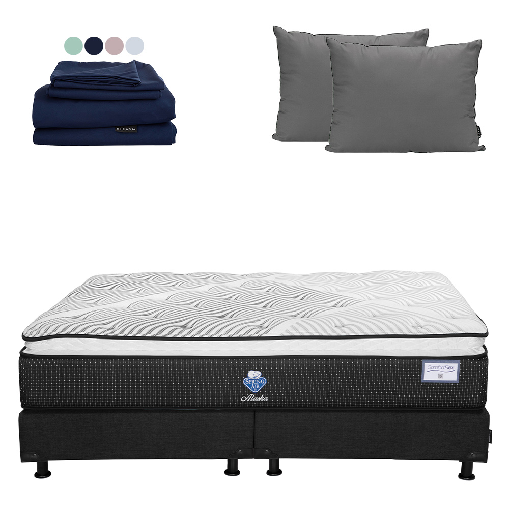 Colchón Spring Air Alaska Color Negro King Size + Box + Almohada 2pack + Sábanas Softy