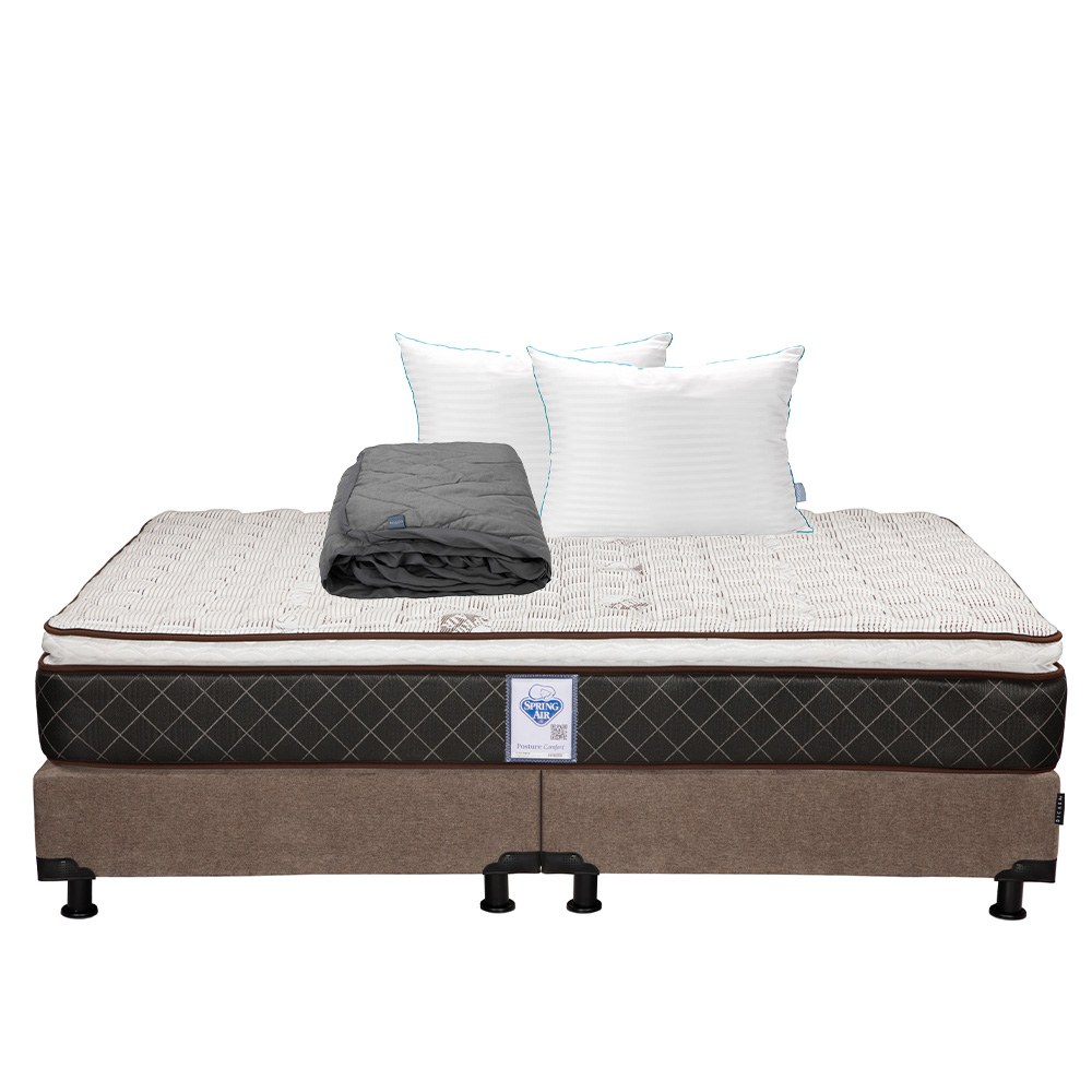 Foto 2 pulgar | Colchón Spring Air Minesota + Box Color Café + Almohada Royal Twin + Protector Lux King Size