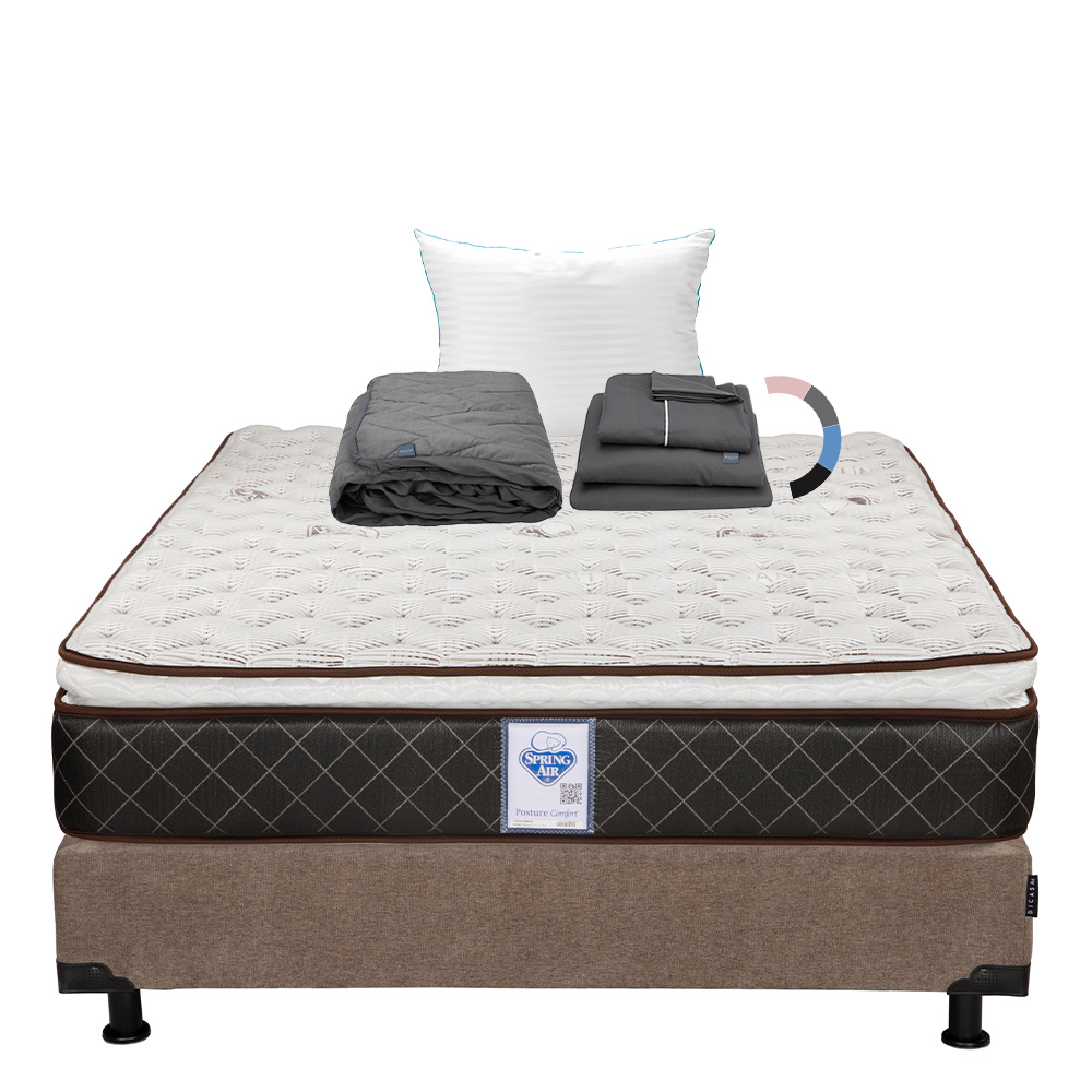 Foto 1 | Colchón Spring Air Minesota + Box Color Café + Almohada Royal + Protector Lux + Sábanas Royal Matrimonial