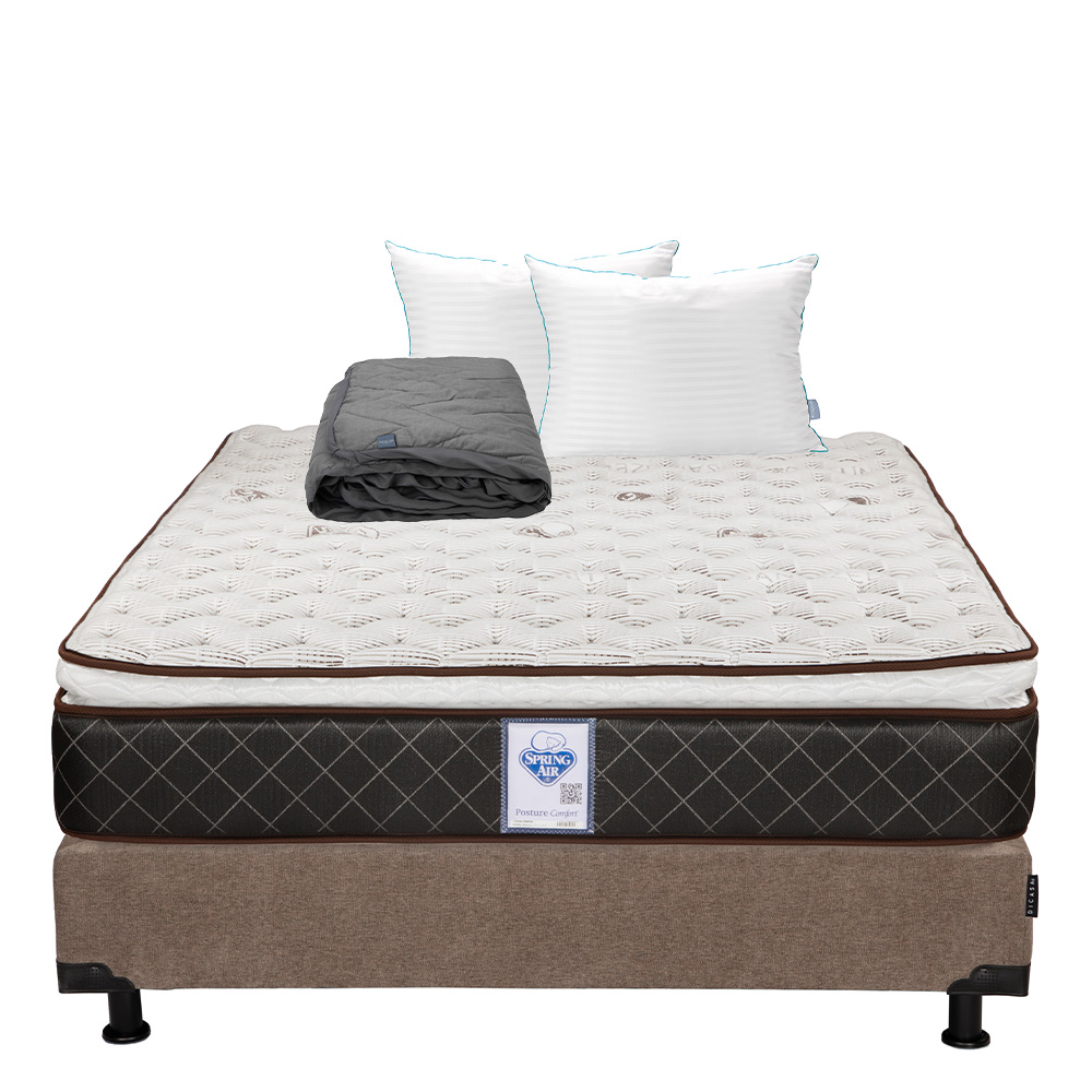 Foto 1 | Colchón Spring Air Minesota + Box Color Café + Almohada Royal Twin + Protector Lux Individual