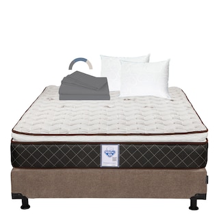 Foto 1 | Colchón Spring Air Minesota + Box Color Café + 2 Almohadas Osos + Sábanas Basic Queen Size