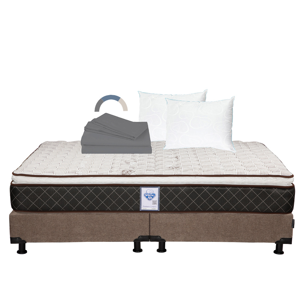 Foto 1 | Colchón Spring Air Minesota + Box Color Café + 2 Almohadas Osos  + Sábanas Basic King Size