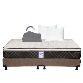 Foto 1 | Colchón Spring Air Minesota + Box Color Café + 2 Almohadas Osos + Sábanas Basic King Size