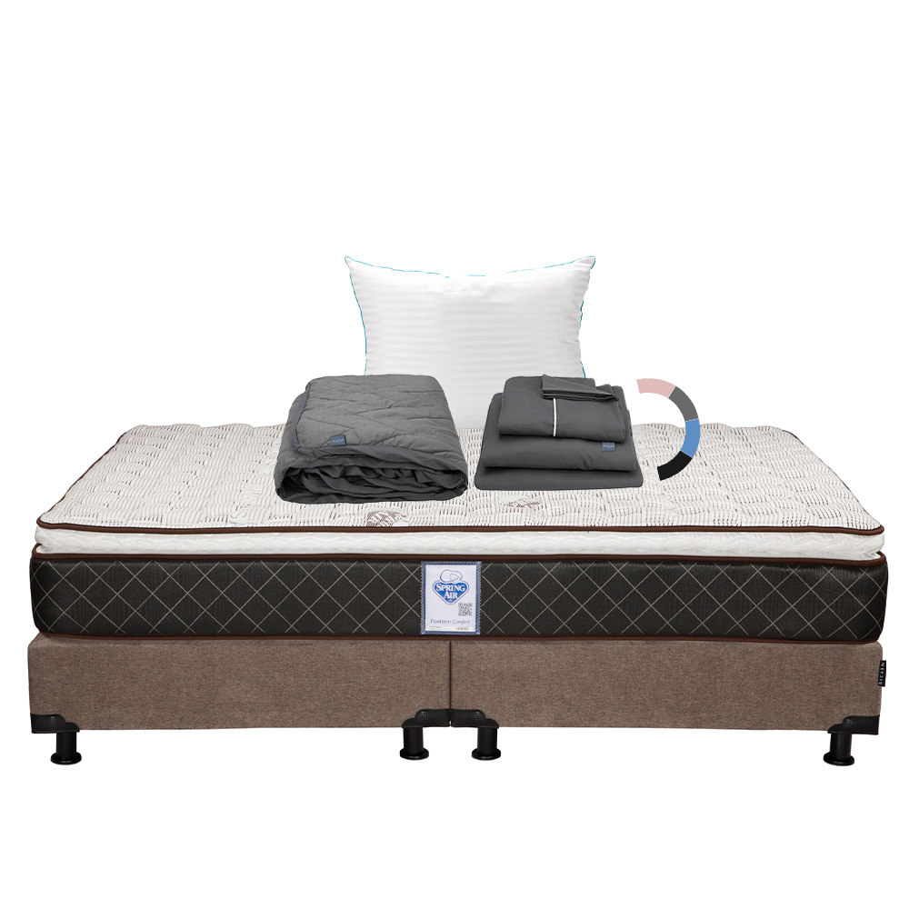 Foto 1 | Colchón Spring Air Minesota + Box Color Café + Almohada Royal + Protector Lux + Sábanas Royal King Size