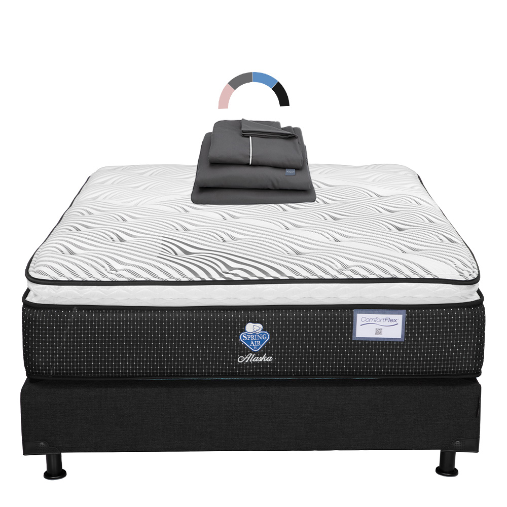 Colchón Spring Air Alaska + Box Color Negro + Sábanas Royal Queen Size