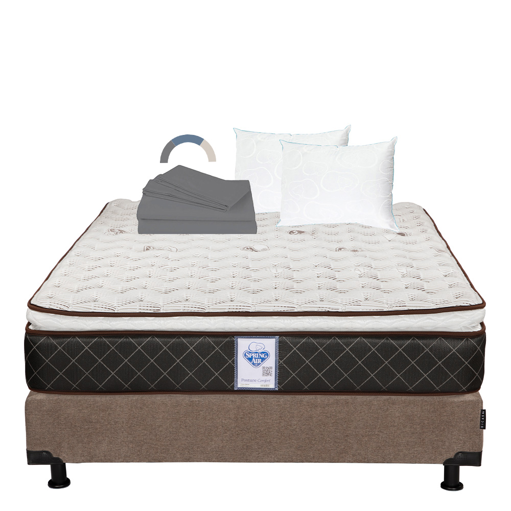 Foto 1 | Colchón Spring Air Minesota + Box Color Café + 2 Almohadas Osos + Sábanas Basic Individual