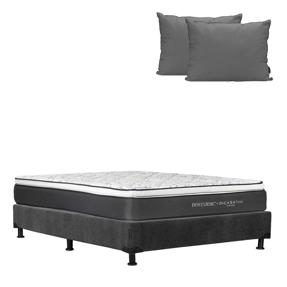 Foto 1 | Colchón Restonic Trini Color Gris Carbon Matrimonial + Box + Almohada 2pack