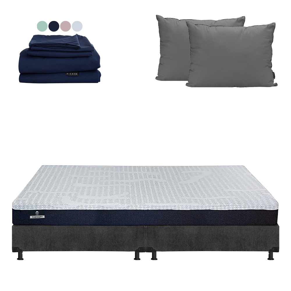 Colchón Spring Air Therapy Color Gris Carbon King Size + Box + Almohada 2pack + Sábanas Softy