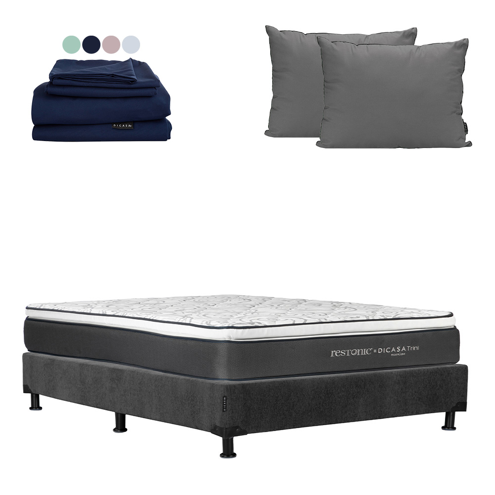 Foto 1 | Colchón Restonic Trini Color Gris Carbon Matrimonial + Box + Almohada 2pack + Sábanas Softy