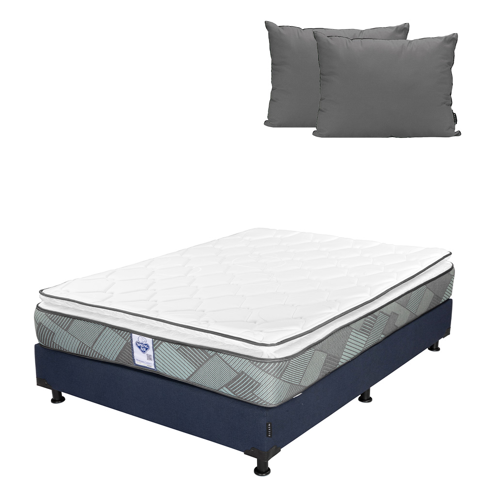 Colchón Spring Air Baggio Color Azul Matrimonial + Box + Almohada 2pack