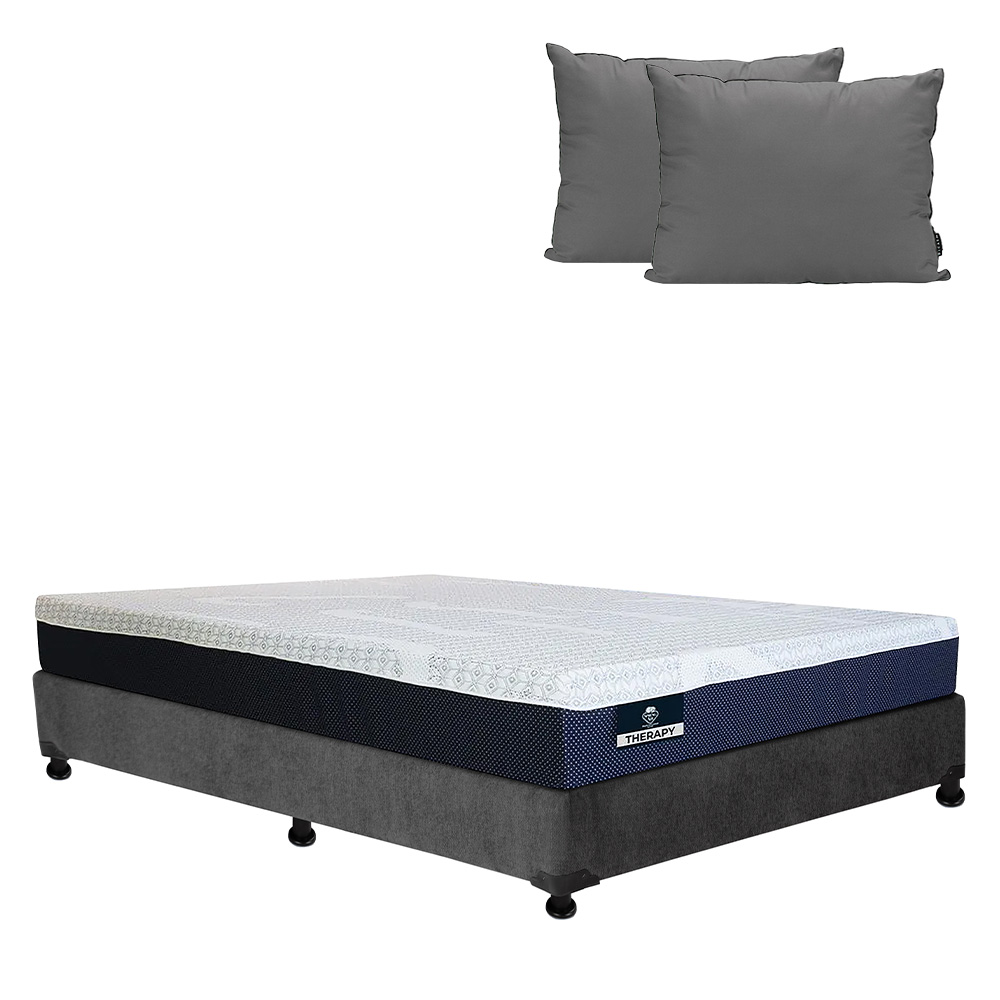 Colchón Spring Air Therapy Color Gris Carbon Queen Size + Box + Almohada 2pack