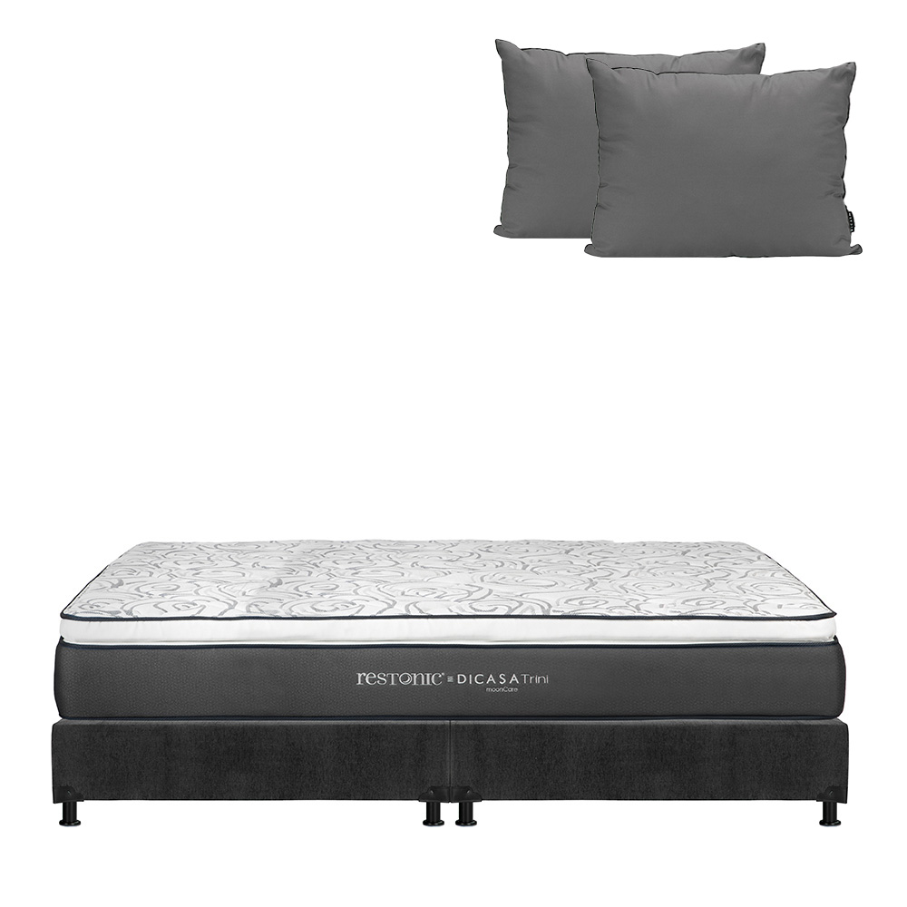 Colchón Restonic Trini Color Gris Carbon King Size + Box + Almohada 2pack