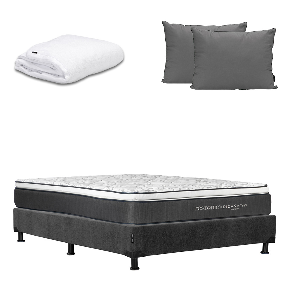 Foto 1 | Colchón Restonic Trini Color Gris Carbon Queen Size + Box + Almohada 2pack + Protector Cloud