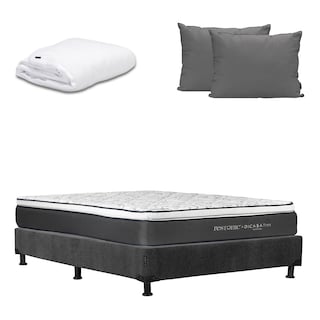 Foto 1 | Colchón Restonic Trini Color Gris Carbon Queen Size + Box + Almohada 2pack + Protector Cloud