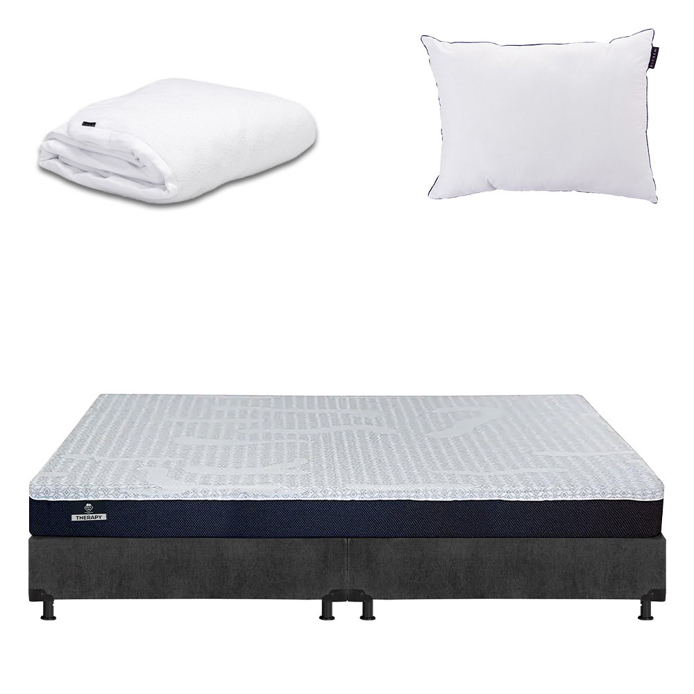 Colchón Spring Air Therapy Color Gris Carbon King Size + Box + Almohada One + Protector Cloud